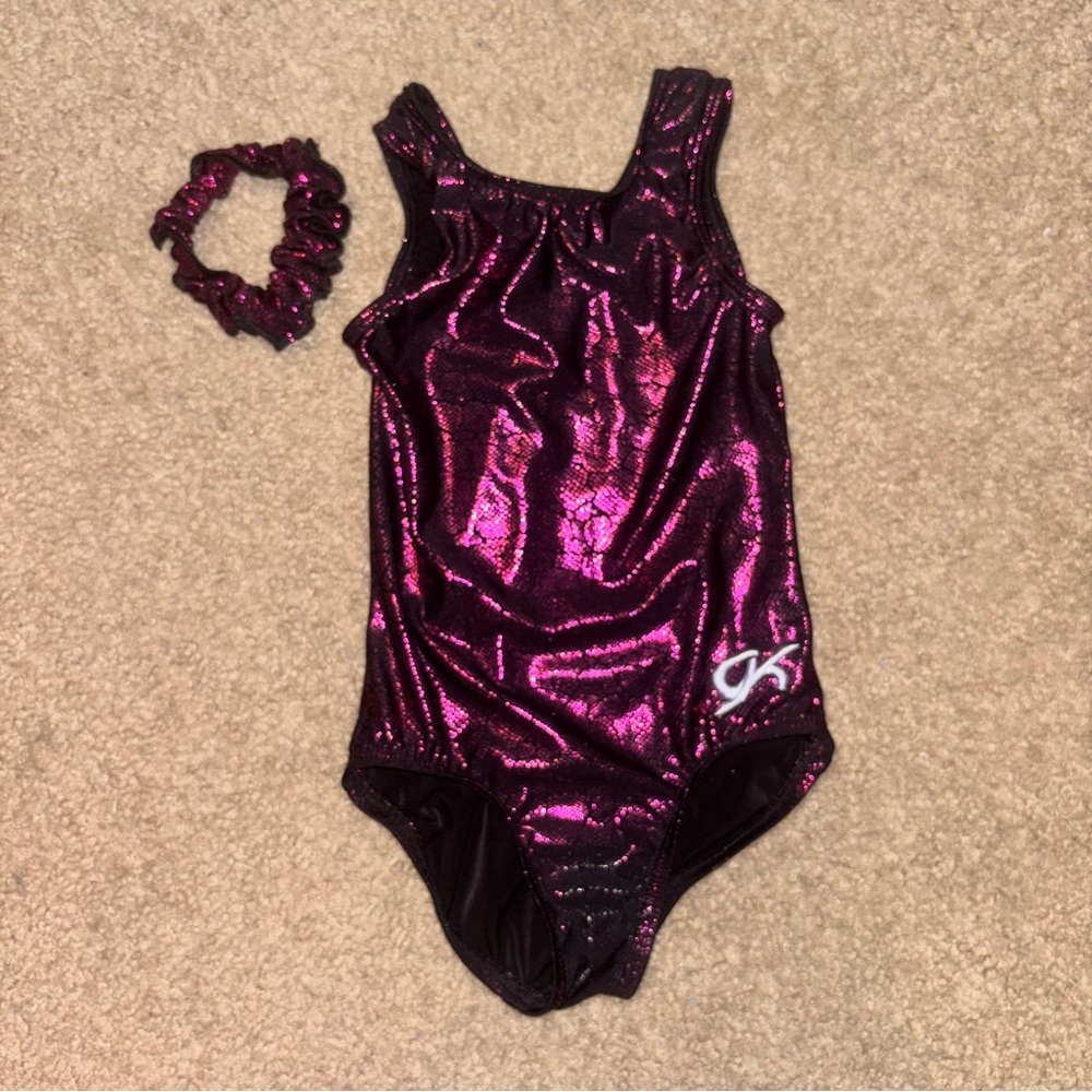 GK Black and Pink Sparkle Shiny Gymnastics Leotard, Child XS